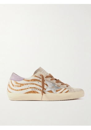 Golden Goose - Super-star Distressed Metallic Leather And Suede-trimmed Zebra-print Calf Hair Sneakers - Animal print - IT35,IT36,IT37,IT38,IT39,IT40,IT41,IT42