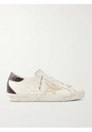 Golden Goose - Super-star Distressed Metallic And Croc-effect Leather Sneakers - White - IT35,IT36,IT37,IT38,IT39,IT40,IT41,IT42