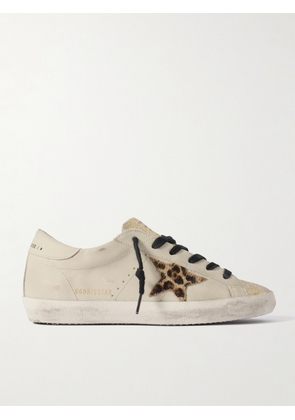 Golden Goose - Super-star Distressed Glittered Leather And Calf Hair Sneakers - Off-white - IT35,IT36,IT37,IT38,IT39,IT40,IT41,IT42