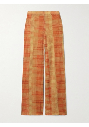 SIR. - Ferrera Checked Stretch-tulle Straight-leg Pants - Orange - 00,1,2,3