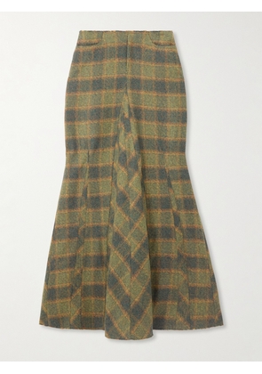 Our Legacy - Rebel Distressed Paneled Checked Cotton-flannel Midi Skirt - Green - EU 32,EU 34,EU 36,EU 38,EU 40,EU 42