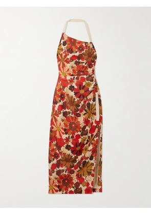 SIR. - Castella Tie-detailed Gathered Floral-print Linen Halterneck Midi Dress - Multi - 00,1,2,3,4