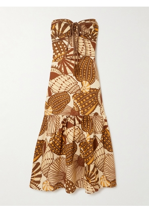 Farm Rio - Tasseled Shirred Printed Linen Halterneck Maxi Dress - Cream - xx small,x small,small,medium,large,x large