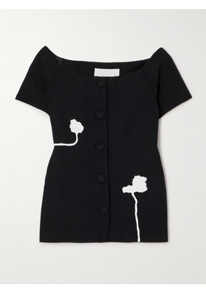 DESTREE - Hashiro Appliquéd Wool-twill Blouse - Black - small,medium,large