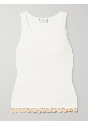 Magda Butrym - Crocheted Lace-trimmed Ribbed Stretch-cotton Jersey Tank - White - FR 34,FR 36,FR 38,FR 40,FR 42