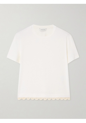 Magda Butrym - Crochet-trimmed Cotton-jersey T-shirt - Cream - FR 34,FR 36,FR 38,FR 40,FR 42
