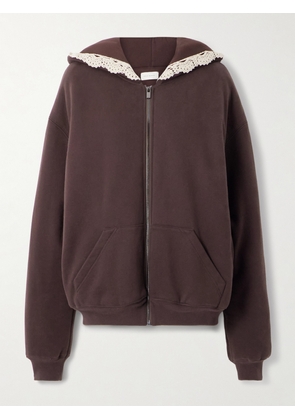 Magda Butrym - Crocheted Lace-trimmed Cotton-jersey Hoodie - Brown - FR 34,FR 36,FR 38,FR 40,FR 42