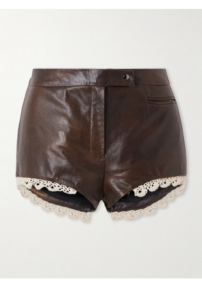 Magda Butrym - Cotton Lace-trimmed Leather Shorts - Brown - FR 34,FR 36,FR 38,FR 40