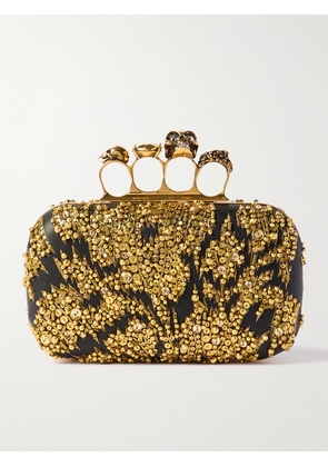 MCQUEEN - Skull Four Ring Embellished Leather Clutch - Gold - One size
