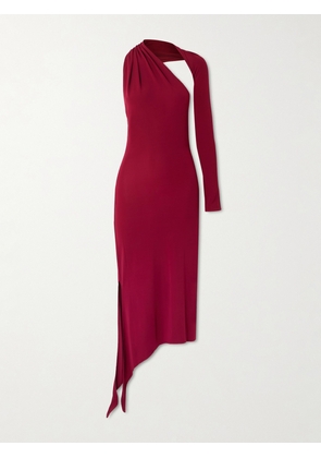 COURREGES - Cutout One-sleeve Crepe-jersey Midi Dress - Burgundy - x small,small,medium,large,x large,xx large