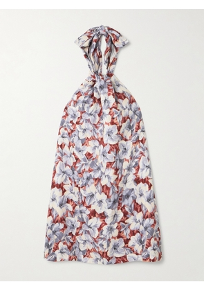 Posse - Luna Pleated Floral-print Linen Halterneck Mini Dress - Multi - xx small,x small,small,medium,large,x large,xx large