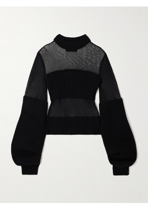 Jean Paul Gaultier - Mesh And Ribbed Wool Sweater - Black - x small,small,medium,large,x large,xx large