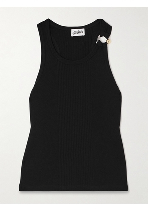 Jean Paul Gaultier - Embellished Ribbed Cotton-jersey Tank - Black - xx small,x small,small,medium,large,x large,xx large
