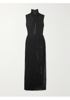 Jean Paul Gaultier - Embellished Gathered Sequined Tulle Halterneck Maxi Dress - Black - x small,small,medium,large,x large,xx large