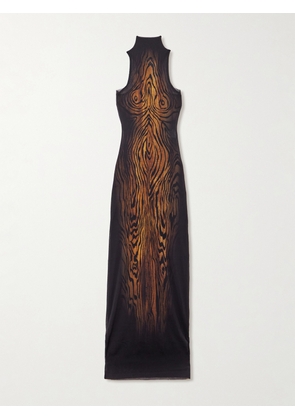 Jean Paul Gaultier - Layered Draped Printed Stretch-tulle Turtleneck Maxi Dress - Brown - xx small,x small,small,medium,large,x large,xx large