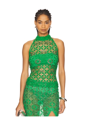 LA FUORI Mossy Meadow Halter Top in Green. Size L. Also in XS, XL.