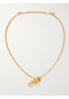 Roxanne Assoulin - Puffy Initial Gold-tone, Enamel And Cubic Zirconia Necklace - A,B,C,D,E,F,G,H,I,J,K,L,M,N,O,P,R,S,T,V,W