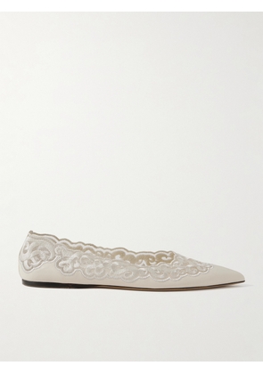 Gabriela Hearst - Ziva Leather And Embroidered Tulle Point-toe Flats - Ivory - IT35,IT36,IT37,IT37.5,IT38,IT38.5,IT39,IT39.5,IT40,IT40.5,IT41,IT42