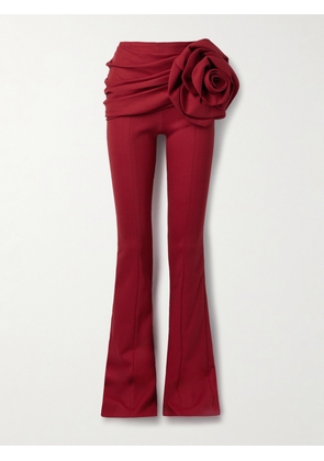 Carolina Herrera - Appliquéd Draped Wool-blend Bootcut Pants - Red - US0,US4,US6,US8,US10,US12