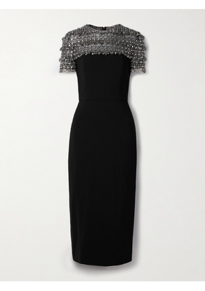Carolina Herrera - Crystal Embellished Tulle-trimmed Crepe Midi Dress - Black - US2,US4,US6,US8
