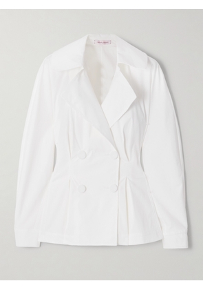 Carolina Herrera - Double-breasted Pleated Stretch-cotton Poplin Shirt - White - US0,US2,US4,US6,US8,US10,US14