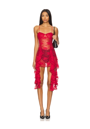 Oseree Soft Lace Volant Mini Dress in Red. Size L. Also in M.
