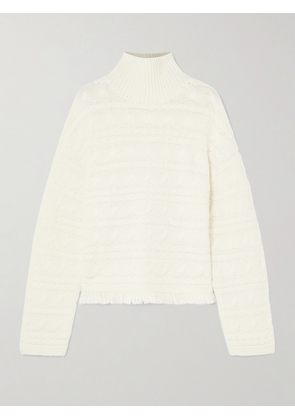 Guest In Residence - Frayed Cable-knit Wool And Cashmere-blend Turtleneck Sweater - Cream - x small,small,medium,large,x large