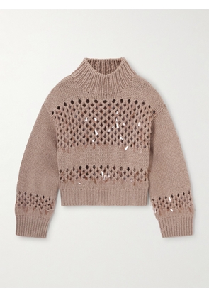 Brunello Cucinelli - Paillette-embellished Open-knit Cashmere Sweater - Brown - x small,small,medium,large