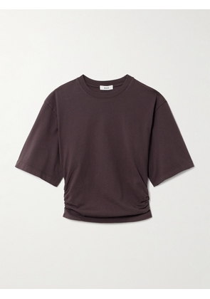 AGOLDE - Shari Ruched Cotton-jersey T-shirt - Brown - x small,small,medium,large,x large