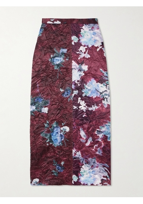 Erdem - Floral-print Crinkled Duchesse-satin Midi Skirt - Burgundy - UK 4,UK 6,UK 8,UK 10,UK 12,UK 14,UK 16