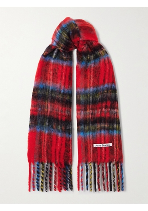 Acne Studios - Fringed Checked Mohair-blend Scarf - Red - One size
