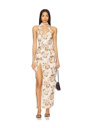 LIONESS Westwood Maxi Dress in Brown,Beige. Size L. Also in S, M.