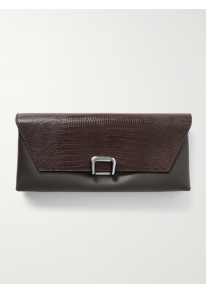 Brunello Cucinelli - Lizard-effect And Smooth Leather Clutch - Brown - One size