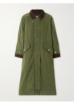 Veronica Beard - Dietz Corduroy-trimmed Waxed Cotton-blend Coat - Green - x small,small,medium,large,x large