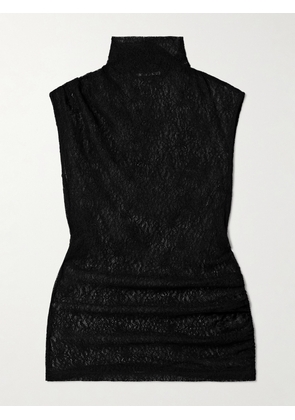 Veronica Beard - Mylie Ruched Stretch-lace Turtleneck Top - Black - x small,small,medium,large,x large