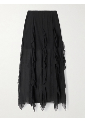 Veronica Beard - Ava Ruffled Silk-chiffon Midi Skirt - Black - US0,US2,US4,US6,US8,US10,US12