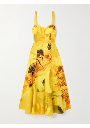 Tory Burch - Printed Cotton-blend Poplin Midi Dress - Yellow - US2,US4,US6,US8
