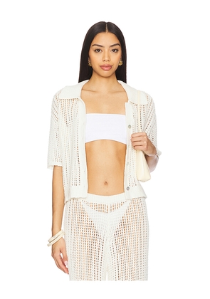 La Porte Ophelia Windowpane Knit Top in Cream. Size L. Also in S, M, XL.