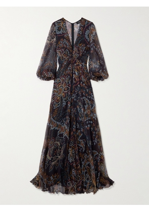 Etro - Pleated Gathered Floral-print Silk-crepon Maxi Dress - Black - IT36,IT38,IT40,IT42,IT44,IT46,IT48,IT50