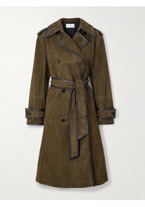 NINA RICCI - Double-breasted Belted Velvet And Leather-trimmed Suede Coat - Brown - FR 36,FR 38,FR 40,FR 42