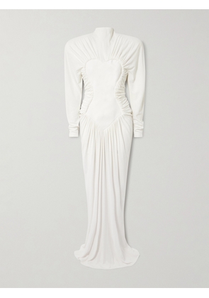 Stella McCartney - Mesh-paneled Ruched Crepe Gown - White - IT34,IT36,IT38,IT40,IT42,IT44,IT46