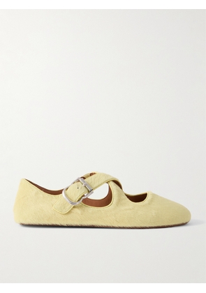 Alaïa - Criss Cross Leather-trimmed Calf Hair Ballet Flats - Yellow - IT36,IT37,IT37.5,IT38,IT38.5,IT39,IT39.5,IT40,IT40.5,IT41