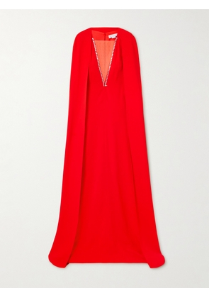 Stella McCartney - Cape-effect Tulle-trimmed Crystal-embellished Crepe Gown - Red - IT36,IT38,IT40,IT42,IT44,IT46,IT48,IT50