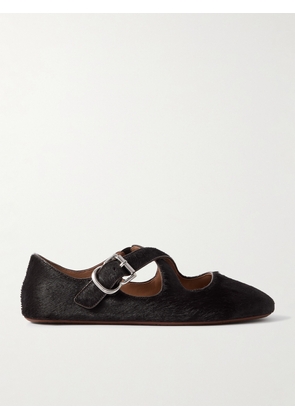 Alaïa - Criss Cross Leather-trimmed Calf Hair Ballet Flats - Brown - IT35,IT36,IT36.5,IT37,IT37.5,IT38,IT38.5,IT39,IT39.5,IT40,IT40.5,IT41