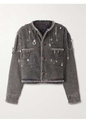 R13 - Cropped Embellished Denim Jacket - Gray - x small,small,medium,large