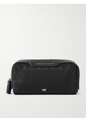 Anya Hindmarch - Girlie Stuff Leather-trimmed Jacquard Cosmetics Case - Black - One size