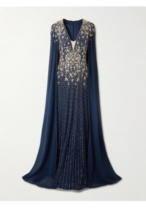 Jenny Packham - Celeste Cape-effect Embellished Tulle Gown - Blue - UK 8,UK 10,UK 12,UK 14,UK 16,UK 18,UK 20