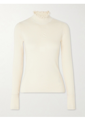 Cordova - Kitz Ruffled Ribbed Merino Wool-blend Turtleneck Sweater - Ivory - x small,small,medium,large