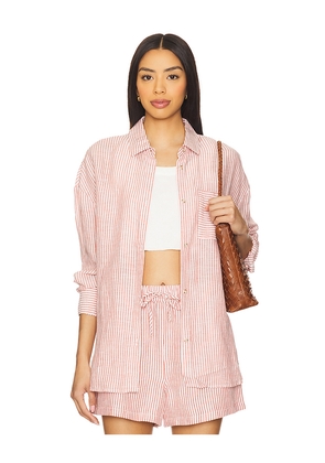 onia Air Linen Boyfriend Shirt in Red. Size M. Also in XS.