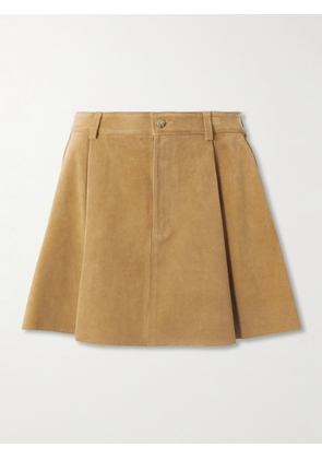 Polo Ralph Lauren - Pleated Suede Mini Skirt - Brown - US0,US2,US4,US6,US8,US10,US12